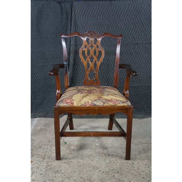Antique Chippendale Style Interlaced Back Mahogany Armchair Dining Desk Chair For Sale - Image 6 of 18