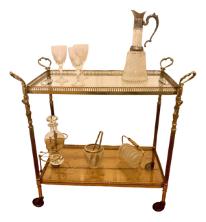 Neoclassical Tea Trolley in Brass with Angel Figurines, 1950s