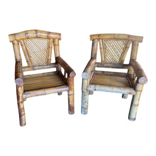Circa 1980s Large Bamboo Pagoda Armchairs in the Style of Budji Layug, a Pair For Sale