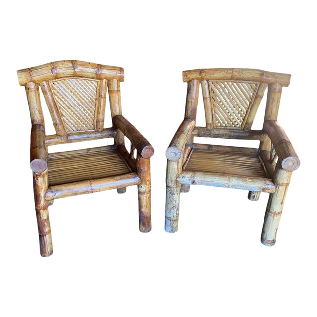 Circa 1980s Large Bamboo Pagoda Armchairs in the Style of Budji Layug, a Pair For Sale
