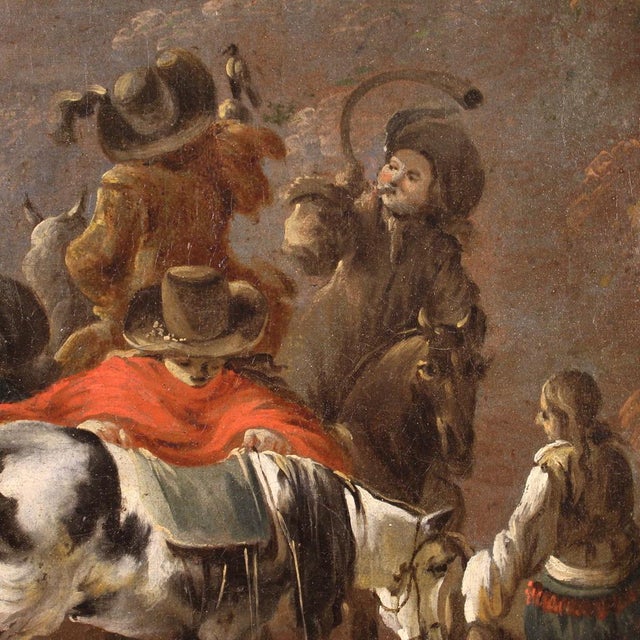 Flemish school of the mid-17th century. Oil on canvas artwork depicting a splendid hunting scene. On the right is a group...