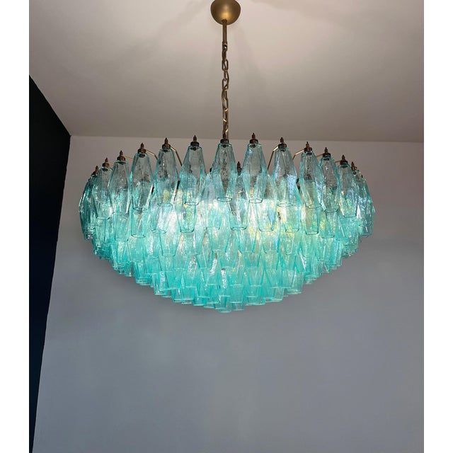Vintage Murano Glass Chandelier with 185 Turquoise Poliedri, 1990 For Sale - Image 15 of 18