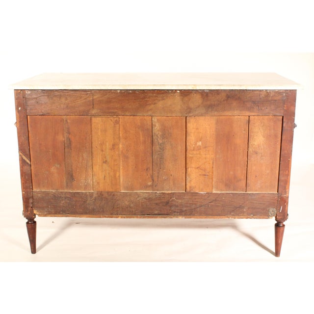 Louis XVI Brass Mounted Mahogany Chest of Drawers With Carrara Marble Top For Sale - Image 12 of 14
