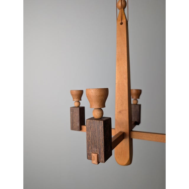 Art Deco Danish Wooden Candle Chandelier, 1970s For Sale - Image 14 of 17