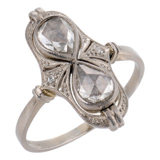 1910s Edwardian Rose Cut Diamond 14k White Gold Ring, Size 7.25 For Sale