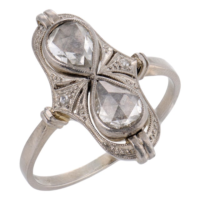 1910s Edwardian Rose Cut Diamond 14k White Gold Ring, Size 7.25 For Sale