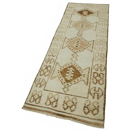 Boho Chic Bohemian Beige Runner Rug For Sale - Image 3 of 7