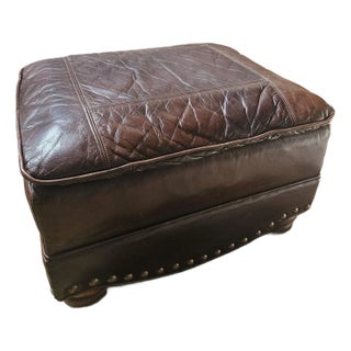 Late 20th Century Distressed Brown Leather Ottoman For Sale