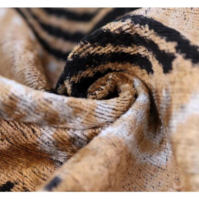 Mid-Century Modern Luxury Earth-Tone Silk Velvet Throw Pillow 16x24 – Handmade Tribal Modern Geometric Lumbar For Sale - Image 3 of 8