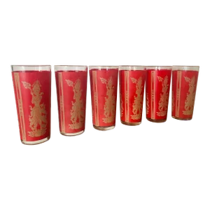 1960s Culver Red "Thai Goddess" High Ball Glasses- Set of 6