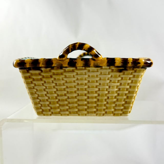 A Super-Scarce English majolica glazed trinket basket, attributed to Minton, circa 1880s. With amazing color and texture,...