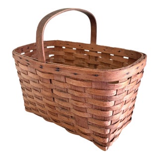 Antique Early 20th Century American Splint Oak Gathering Basket For Sale