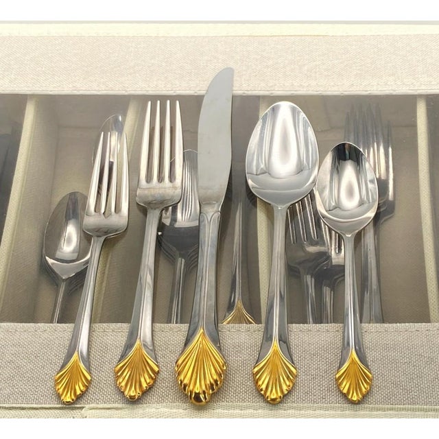Vintage luxury flatware from Yamazaki (Japan) in the "Monique Gold" pattern. The Art Deco-inspired pattern (designed by...