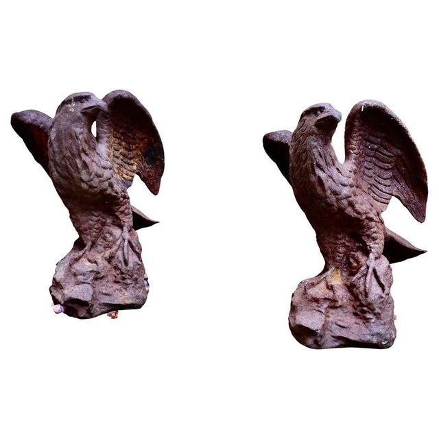Vintage Weathered Cast Iron Eagle Statues, 1930, Set of 2 For Sale - Image 9 of 9
