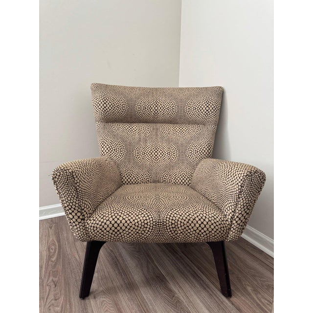Room & Board Room & Board Wingback Lounge Chair in Cream and Black Dot Fabric, Splayed Legs For Sale - Image 4 of 10