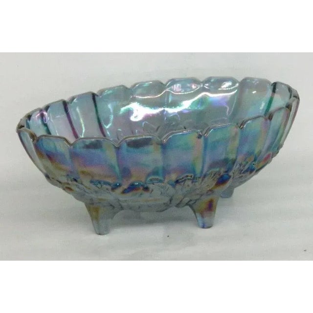 Traditional Indiana Carnival Glass Harvest Grape Blue Oval Center Fruit Bowl For Sale - Image 3 of 11