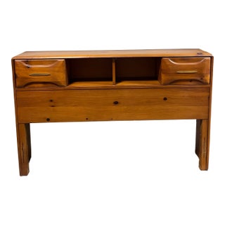 Mid Century Franklin Shockey Sculptured Pine Wood Storage Bed Headboard For Sale