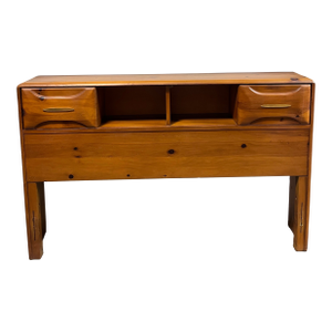 Mid Century Franklin Shockey Sculptured Pine Wood Storage Bed Headboard