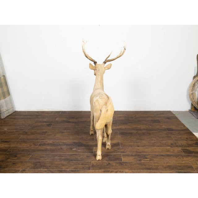 Vintage Midcentury Sculpture of a Walking Stag with Antlers and Natural Patina For Sale In Atlanta - Image 6 of 12