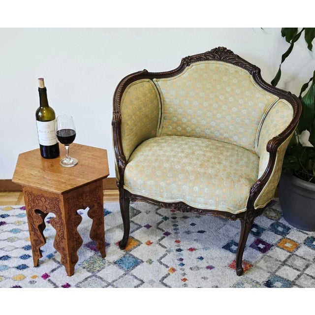 Antique Louis XV Style Bergère Barrel-Back Silhouette Armchair – Rococo Revival, Late 1800s For Sale - Image 17 of 18