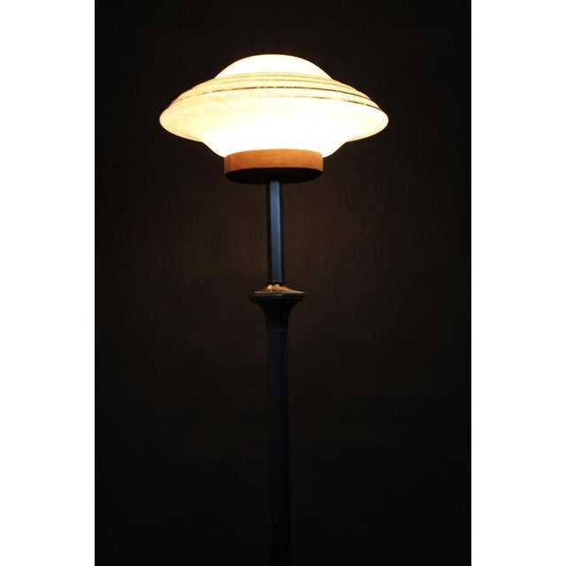 Nickel Floor Lamp with Glass Shade, 1940s For Sale - Image 10 of 11