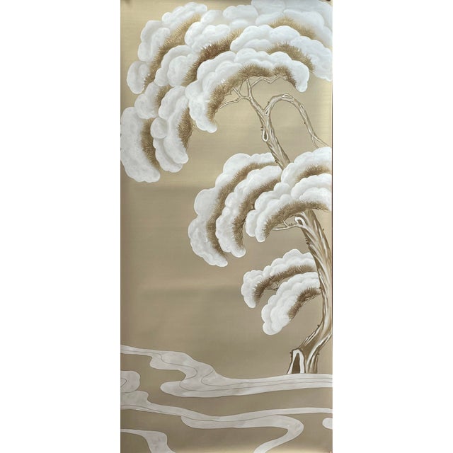 Paper Hand‑Painted Chinoiserie Crane Landscape Wall Mural For Sale - Image 7 of 7