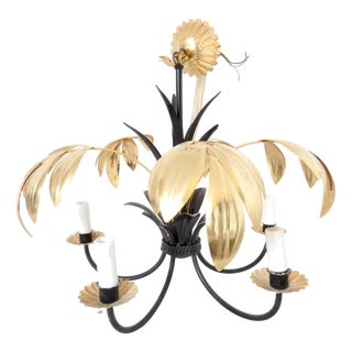 Vintage French Metal Tole Gold and Black Chandelier For Sale