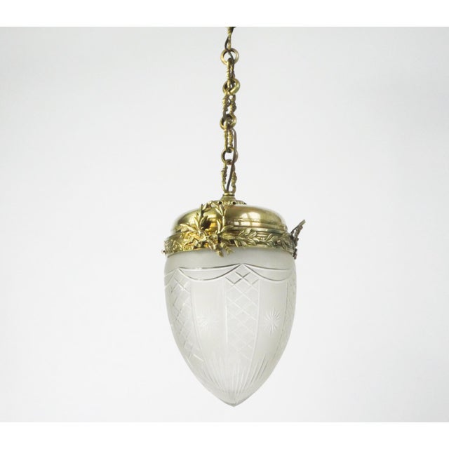 Antique French Art Nouveau Pendant Lamp in Crystal and Brass For Sale - Image 5 of 10