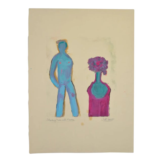 Arthur Krakower "Standing Nude With Flowers" Original Monotype C.2005 For Sale In San Francisco - Image 6 of 6