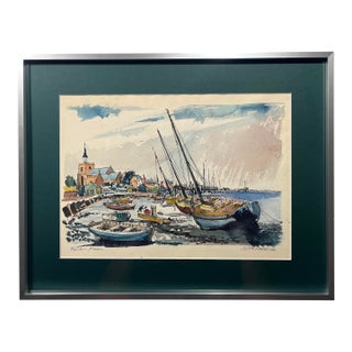 1968 Original Watercolor "Maldon, Essex" by English Artist j.g. Packard, Signed For Sale