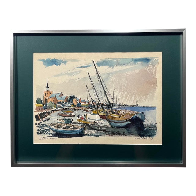 1968 Original Watercolor "Maldon, Essex" by English Artist j.g. Packard, Signed For Sale