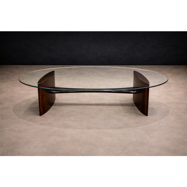 Mid-Century Modern Joaquim Tenreiro Rosewood & Crystal Coffee Table — Elliptical Form, Brazil, 1960s For Sale - Image 3 of 11