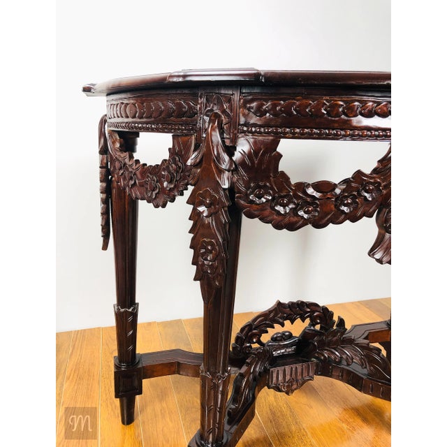 1930s Artisan Carved - Demi Lune Console Table Solid Mahogany For Sale - Image 4 of 8