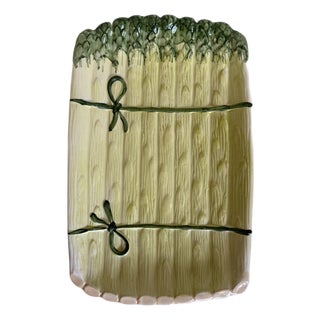 1970s Portuguese Majolica Asparagus Trompe l'Oeil Serving Platter For Sale