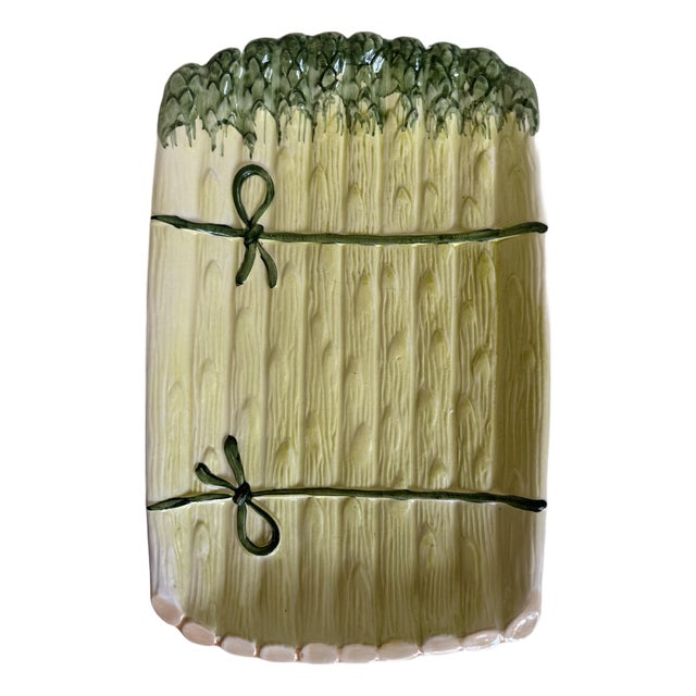 1970s Portuguese Majolica Asparagus Trompe l'Oeil Serving Platter For Sale