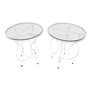 Pair of Midcentury Ice Cream Style Round Folding Cafe Tables Glass Tops