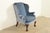 Kindel Furniture Chippendale Carved Mahogany Blue Velvet Upholstered Wingback Lounge Chair For Sale - Image 15 of 15