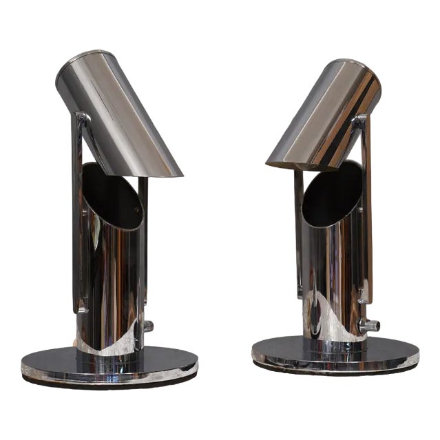 Midcentury Italian Chrome Round Table Lamps, 1960, Set of 2 For Sale