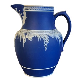 Antique 19th Century Wedgwood Dark Blue Jasperware Pitcher Circa 1863 For Sale