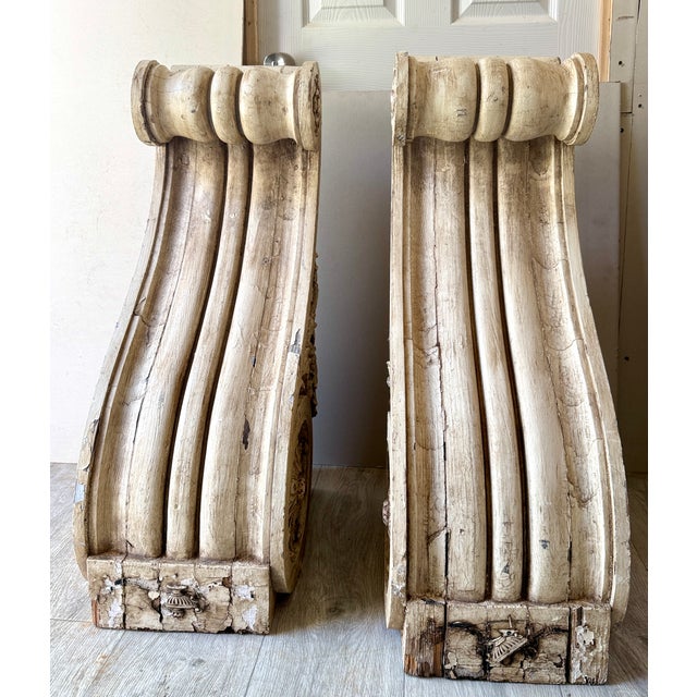 Antique Georgian Wood Corbels Pair 33" Tall For Sale - Image 4 of 9