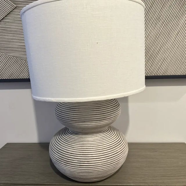 Transitional Palecek Hewitt Table Lamp Tall Whitewash Rattan For Sale - Image 3 of 7