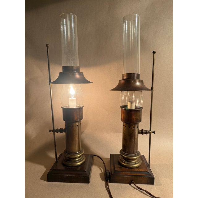 Antique Nautical Oil Lamps, Electric, a Pair For Sale - Image 4 of 7