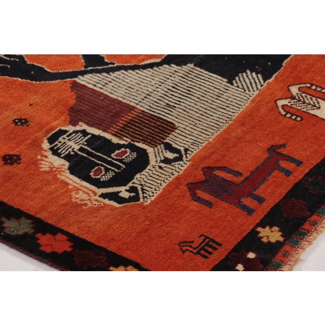 Rug & Kilim Vintage Persian Gabbeh Rug in Red With Twin Lion Pictorials - Rug & Kilim For Sale - Image 4 of 7