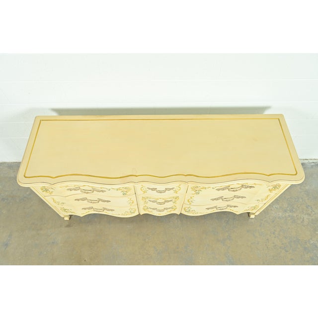 Drexel Heritage French Provincial Louis XV Cream Lacquered Paint-Decorated Triple Dresser or Credenza, 1970s For Sale - Image 10 of 13