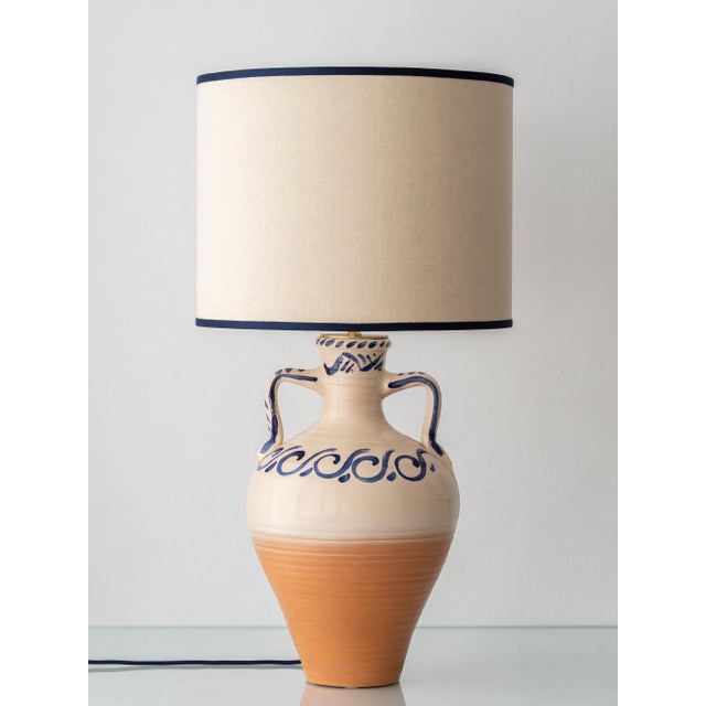 Spanish Revival Terracotta Table Lamp with Linen Shade For Sale - Image 14 of 14