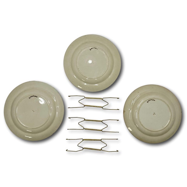 Set of 3 Antique Ye Olde English Staffordshire Pottery Rabbit Motto Plates - Wall Hanger Brackets Included For Sale - Image 10 of 18