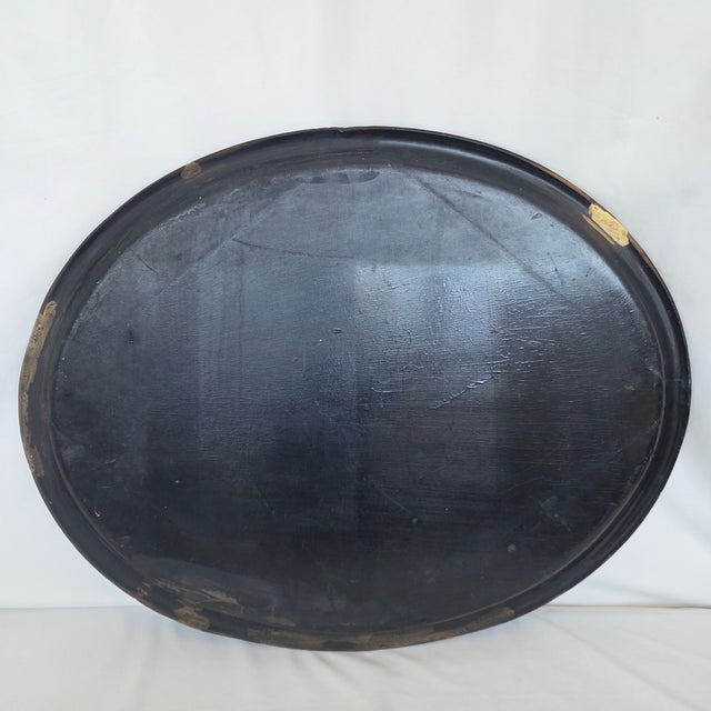 Black 19th Century English Victorian Papier Mache Tray W/ Mother of Pearl Inlay For Sale - Image 8 of 10