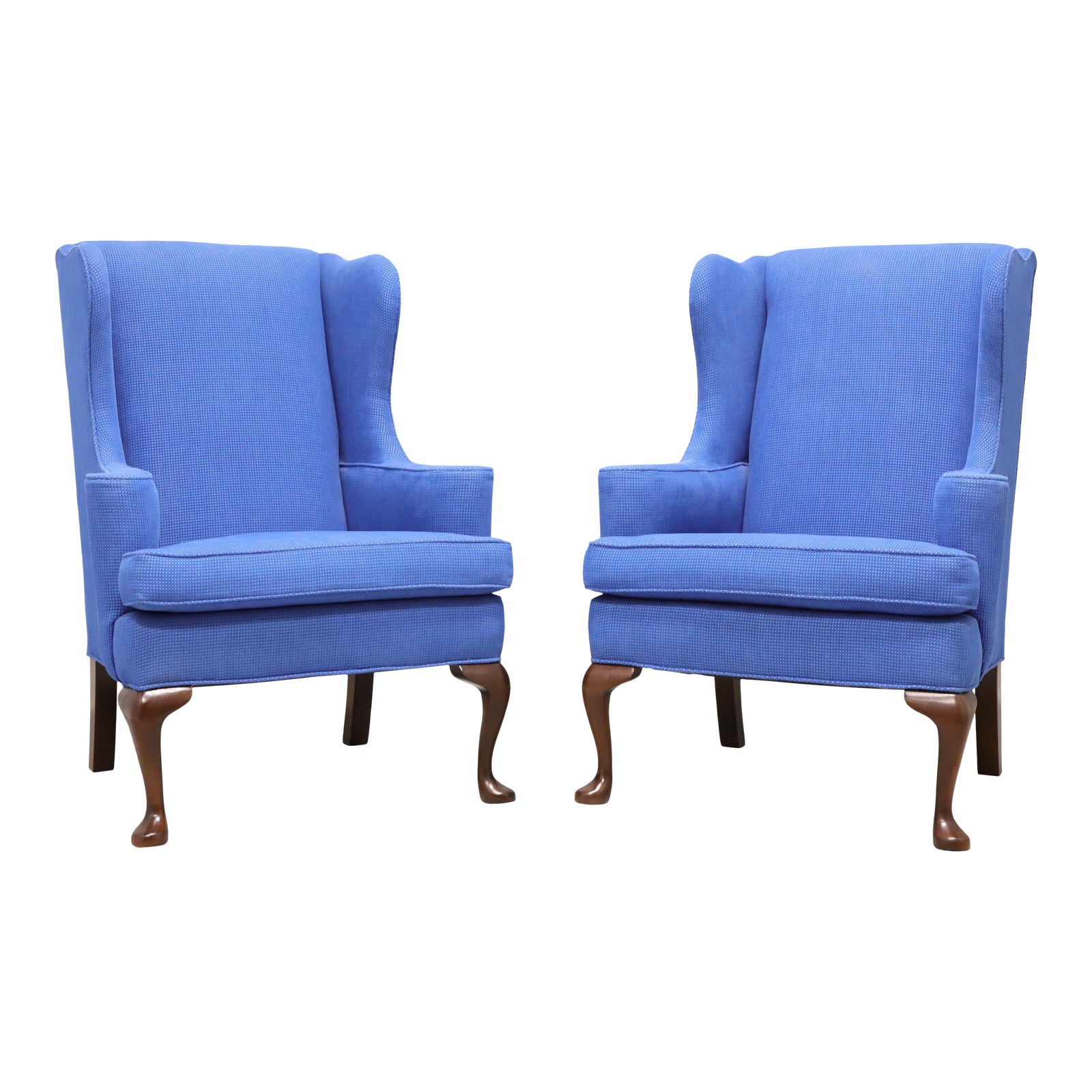 Vintage Queen Anne Style True Blue Wing Back Chairs Pair Chairish