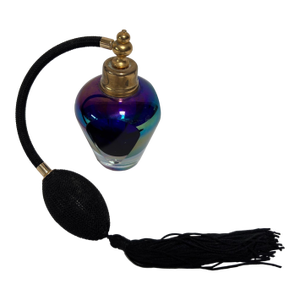 Iridescent Cobalt and Amethyst Art Glass Perfume Atomizer Faceted Crystal 1980