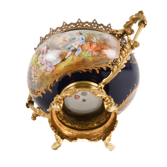 Metal Antique French Sèvres-Style Hand-Painted and Ormolu Centerpiece For Sale - Image 7 of 8